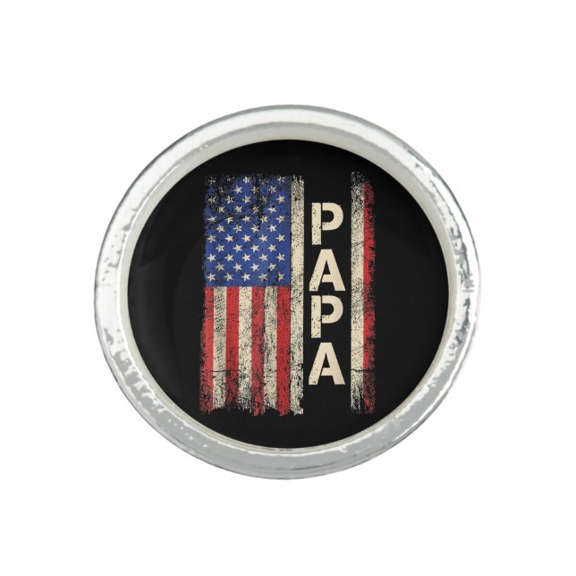 Papa American Flag Father's Day For Men Ring (Front)