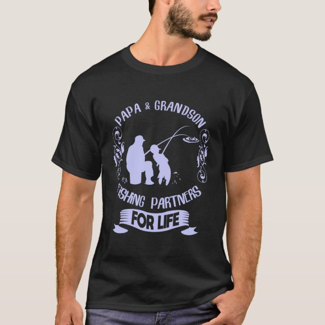 Papa And Grandson Fishing Partners For Life Funny  T-Shirt (Front)