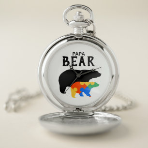 Papa Baby Bear Autism Awareness Pocket Watch