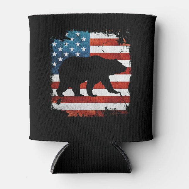 Papa Bear 4th July with American Flag Independence Can Cooler (Front)