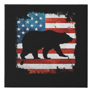 Papa Bear 4th July with American Flag Independence Faux Canvas Print