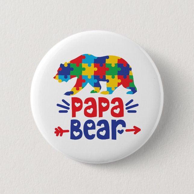Papa Bear | Autism Dad Button (Front)