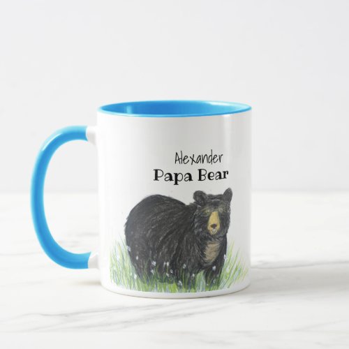 Papa Bear Black Bear blue trim  Mug