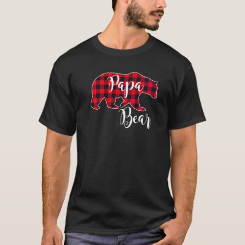 Papa Bear Black Red Buffalo Check Plaid Fun Dad Fa T_Shirt