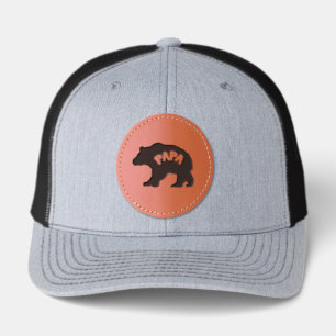Papa Bear Black Silhouette Leather Patch Hat