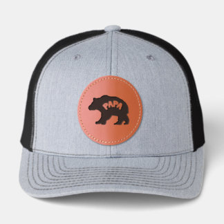 Papa Bear Black Silhouette Leather Patch Hat