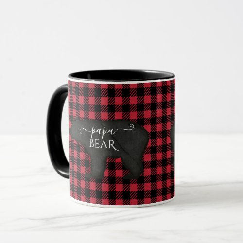 Papa Bear Buffalo Check Black n Red Rustic Farm Mug