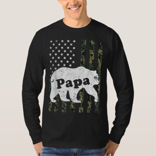 Papa Bear Camouflage USA American Flag T_Shirt