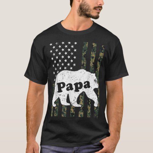 Papa Bear Camouflage USA American Flag T_Shirt