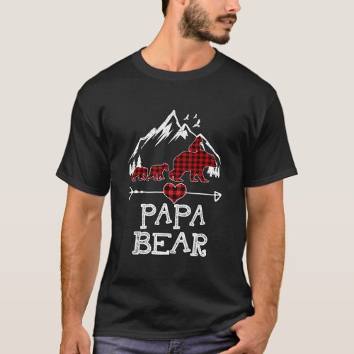 Papa Bear Christmas Pajama Red Plaid Buffalo Famil T_Shirt