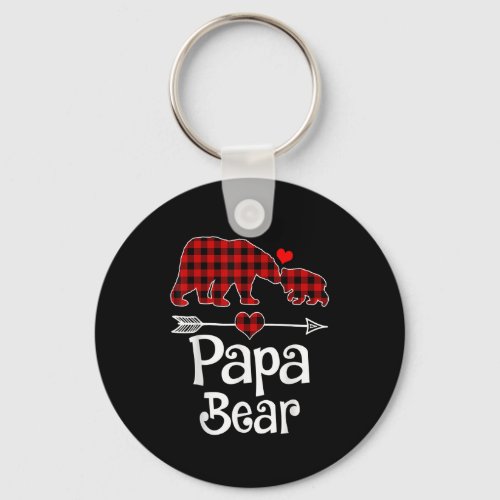 Papa Bear Christmas Pajama Red Plaid Buffalo Match Keychain