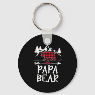 Papa Bear Christmas Pajama Red Plaid Buffalo Match Keychain