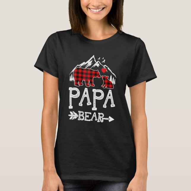 Papa Bear Christmas Pajama Red Plaid Buffalo T-Shirt (Front)
