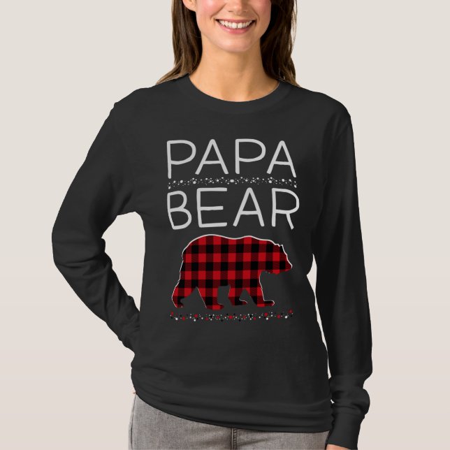 Papa Bear Christmas Pajamas Matching Family Plaid  T-Shirt (Front)