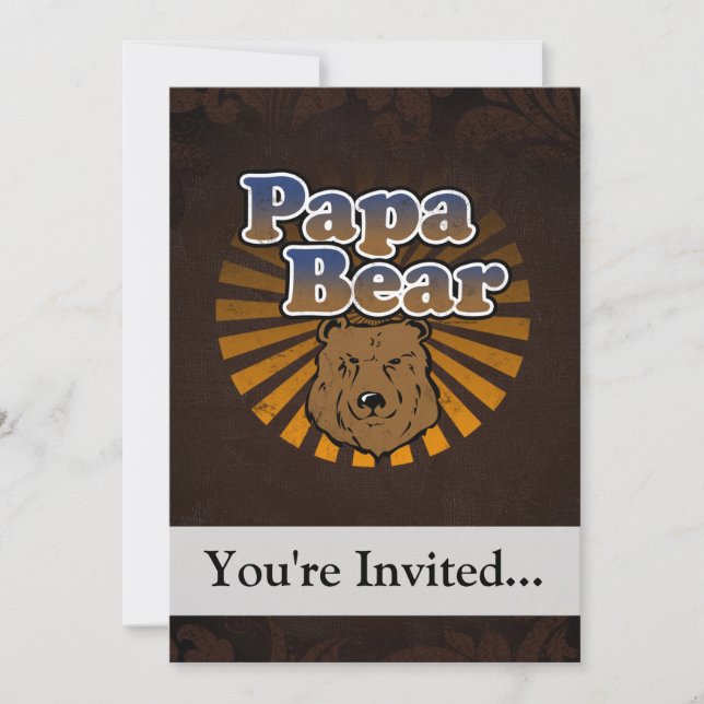 Papa Bear, Cool Fathers Day Vintage Look Invitation (Front)