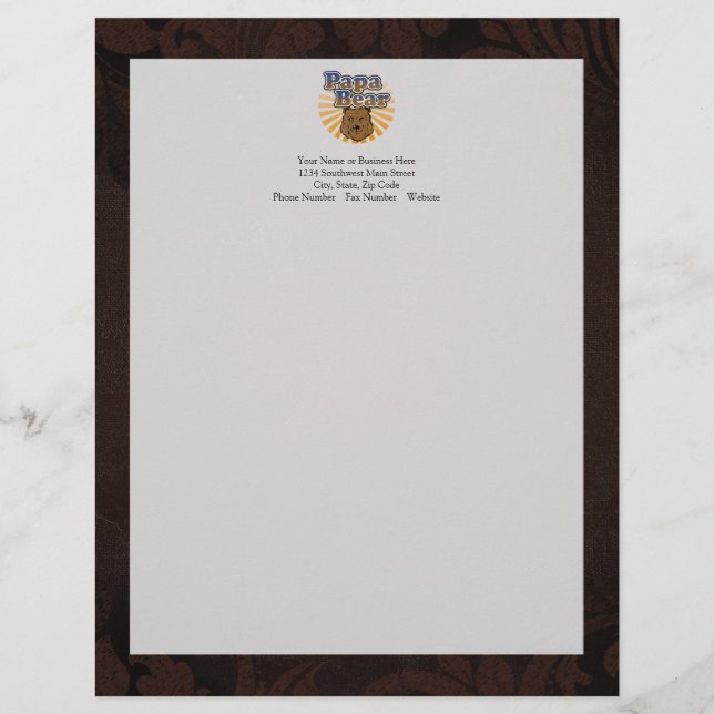 Papa Bear, Cool Fathers Day Vintage Look Letterhead (Front)