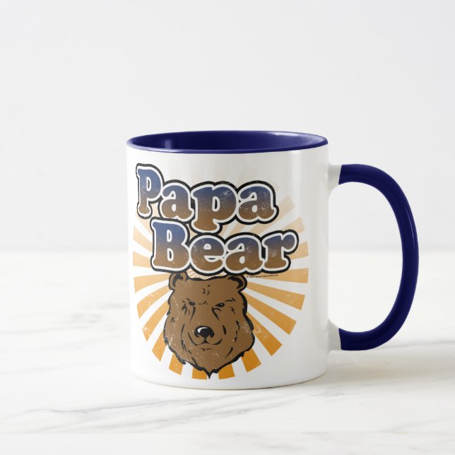 Papa Bear, Cool Fathers Day Vintage Look Mug (Right)