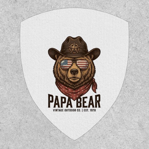 Papa Bear Cowboy Bear Patriotic Vintage Vector Des Patch