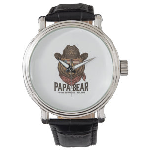Papa Bear Cowboy Bear Patriotic Vintage Vector Des Watch