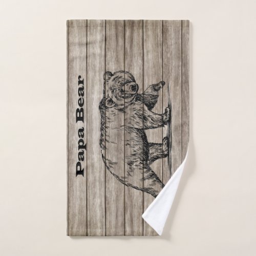 Papa Bear drawing on wood Hand Towel