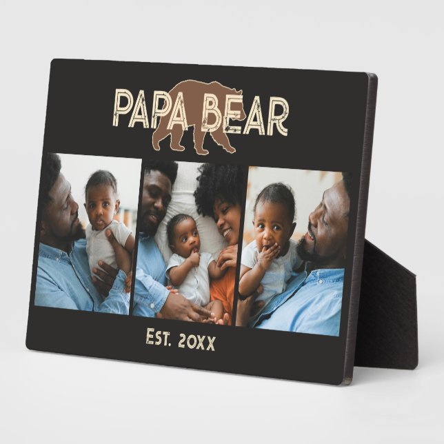 Papa Bear Father Year Established 3 Photo Plaque (Side)