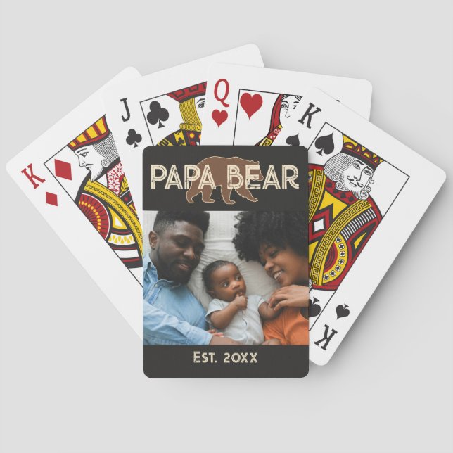 Papa Bear Father Year Established Photo Black Poker Cards (Back)