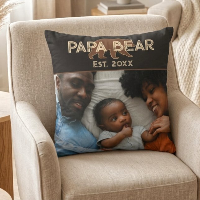 Papa Bear Father Year Established Photo Black Throw Pillow (Creator Uploaded)