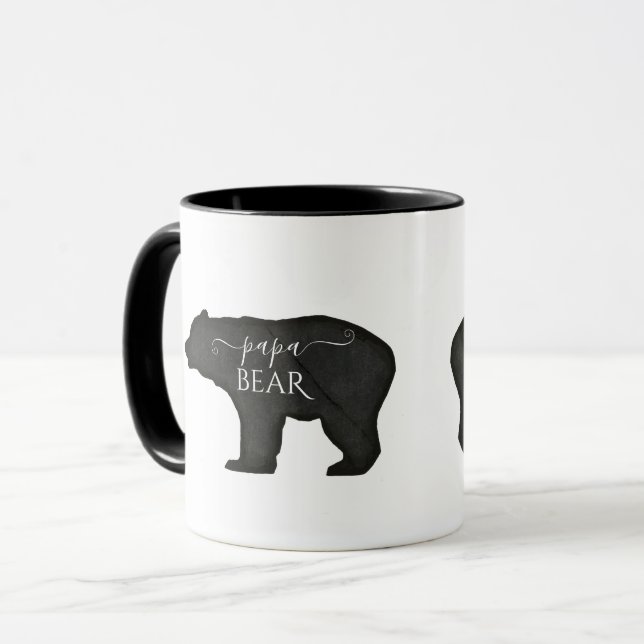 Papa  Bear Fathers Day Black n White Rustic Modern Mug (Front Left)