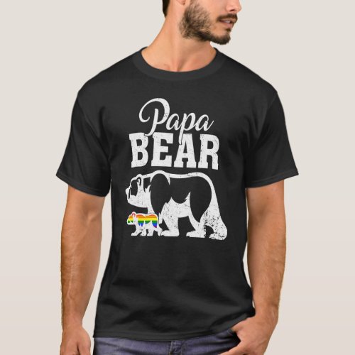 Papa Bear Gay Pride Rainbow Flag Lgbt Dad Camping  T_Shirt