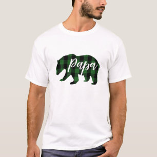 Papa Bear Green Plaid Script T-Shirt