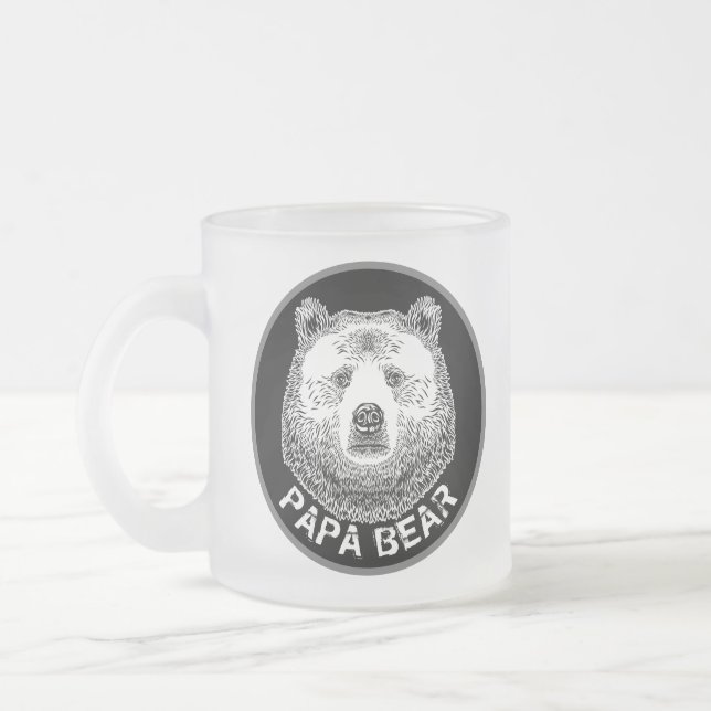 Papa Bear, Hand Drawn Illustration Frosted Glass Coffee Mug (Left)