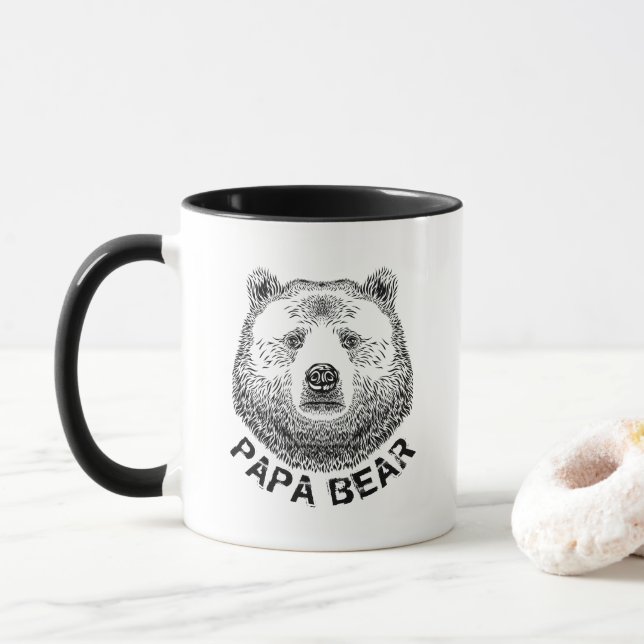 Papa Bear, Hand Drawn Illustration Mug (With Donut)