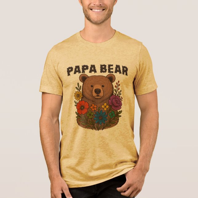 Papa Bear LGBTQ Pride Shirt: Rainbow Flag Dad Gift Tri-Blend Shirt (Front)