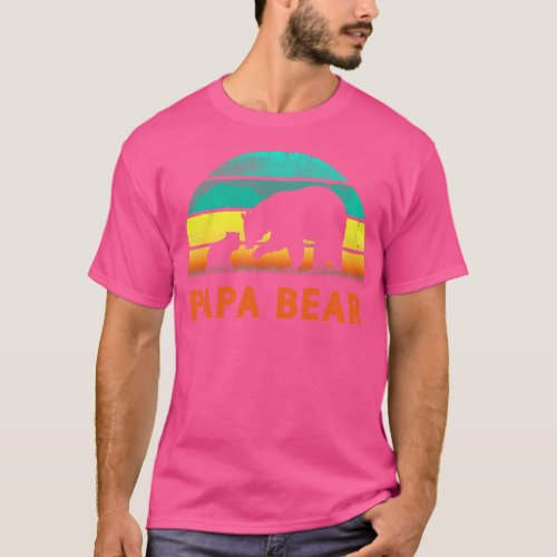 Papa Bear One Cub Vintage Sunset Fathers Day  T_Shirt