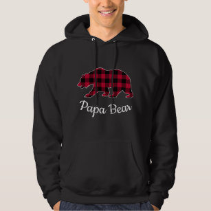 Papa Bear Pajama Red Buffalo Plaid Long Sleeve  Hoodie