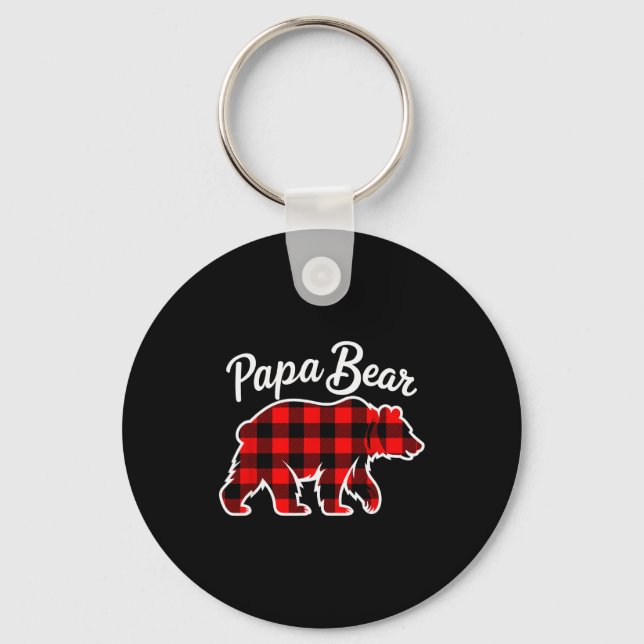 Papa Bear Pajama Red Buffalo Xmas Funny Family Chr Keychain (Front)