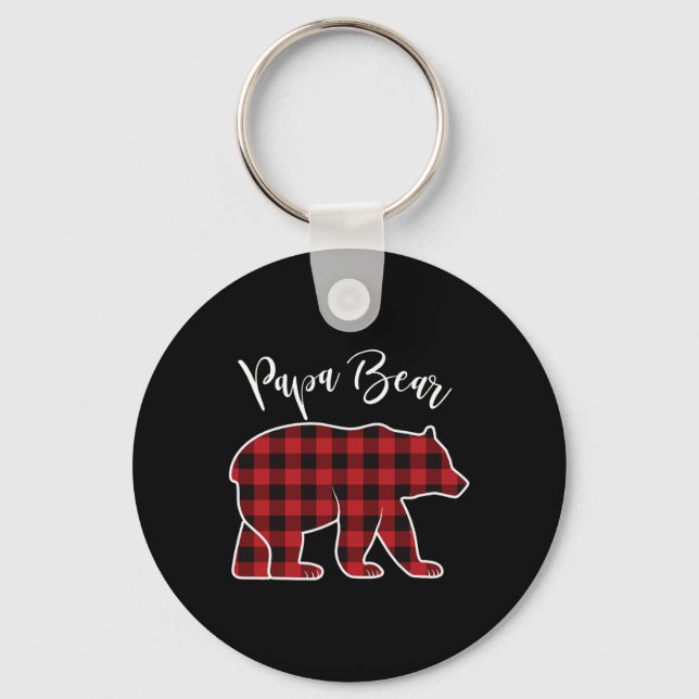 Papa Bear Pajama Red Buffalo Xmas Funny Family Chr Keychain (Front)