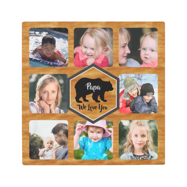 Papa Bear Photo Collage Faux Wood Metal Print (Front)