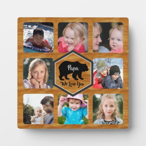 Papa Bear Photo Collage Faux Wood Plaque