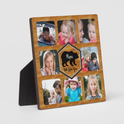 Papa Bear Photo Collage Faux Wood Plaque | Zazzle