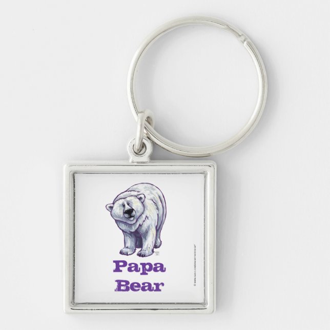 Papa Bear Polar Bear Square Keychain (Front)