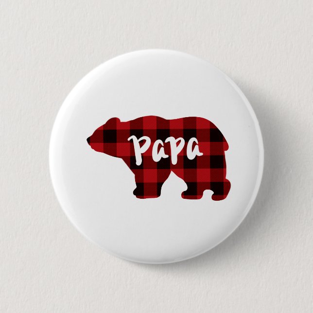 Papa Bear - Red and Black buffalo plaid Button (Front)