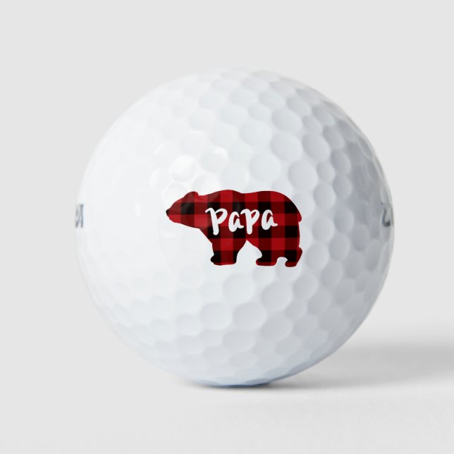 Papa Bear - Red and Black buffalo plaid Golf Balls (Front)