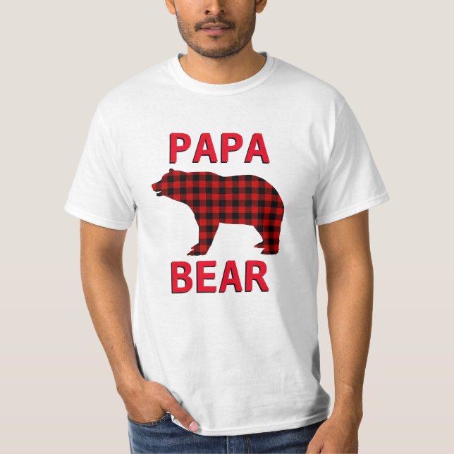 Papa Bear Red Black Plaid T-Shirt (Front)