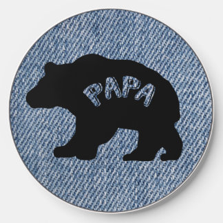 Papa Bear Silhouette Blue Denim Father's Day Wireless Charger
