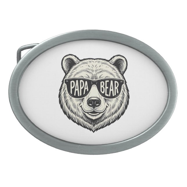 Papa Bear Sunglasses Bear Head Vector Design_1 Belt Buckle (Front)