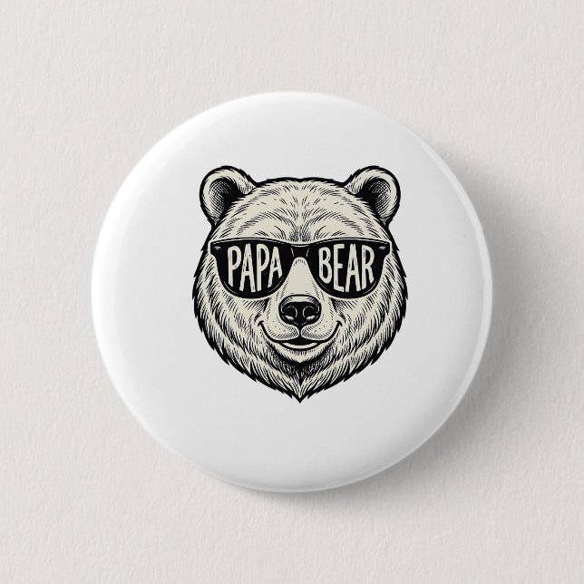 Papa Bear Sunglasses Bear Head Vector Design_1 Button (Front)