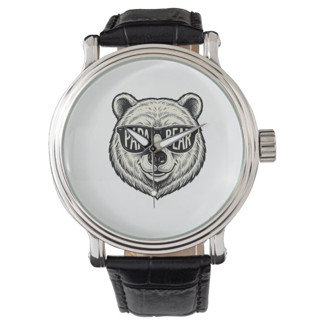 Papa Bear Sunglasses Bear Head Vector Design_1 Watch (Front)
