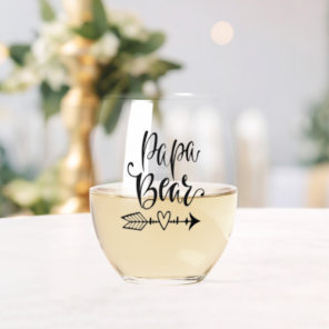 Papa Bear Tribal Calligraphy Personalized Stemless Wine Glass