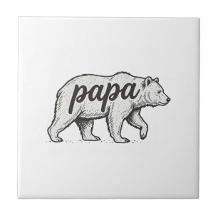 Papa Bear Vintage Engraving Vector Design_1 Ceramic Tile
